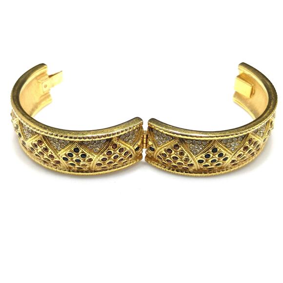 Vintage Swarovski Rhinestone Hinged Bracelet, Gold Plated, Missing Rhinestones - Picture 10 of 10